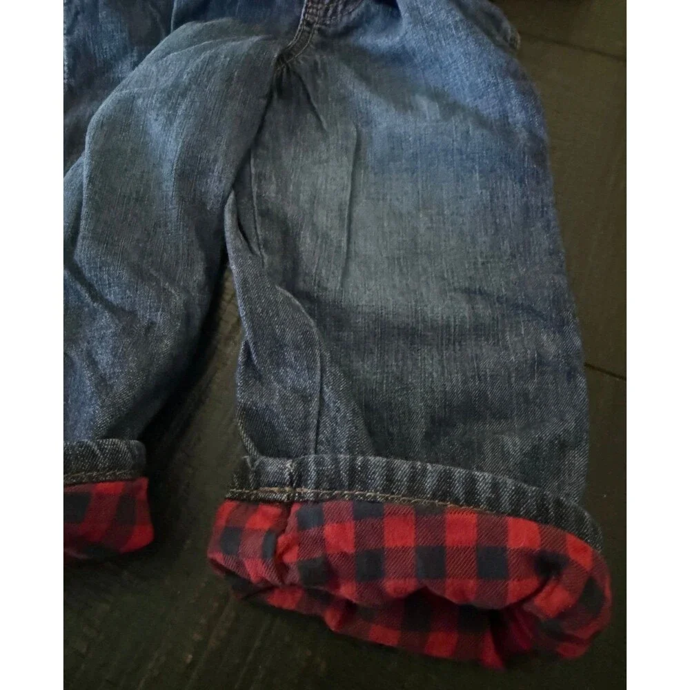 Kids OshKosh Bgosh Blue Denim Flannel Lined Buffalo Plaid Overalls Size 2T